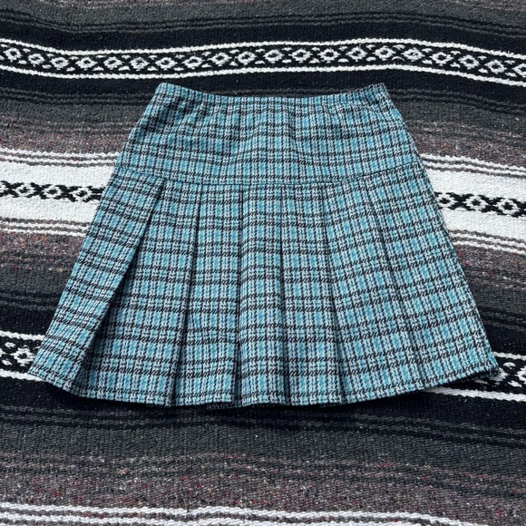 VTG Y2K IZ BYER GIRL BLUE PLEATED PLAID SKIRT SIZE MEDIUM 10/12 - Picture 1 of 3